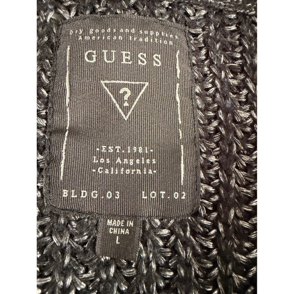 Guess Cardigan Sweater Large Charcoal Gray Double Breasted Shawl Collar Knit - Picture 7 of 10